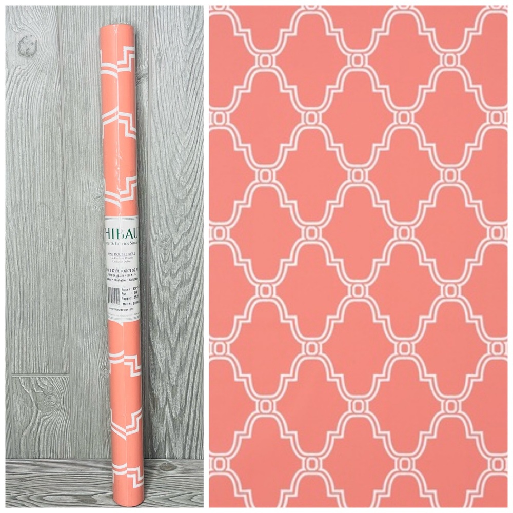 Nwt Thibaut Canterbury trellis pink & white wallpaper roll 27” x  27’ 60.75 sqft